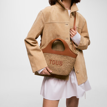 Carregar imagem no visualizador da galeria, Tote bag média camel TOUS Lirio Rafia - Ref. 2002205343