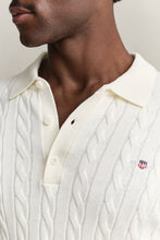Carregar imagem no visualizador da galeria, Camisola de malha tipo polo em malha entrançada de algodão