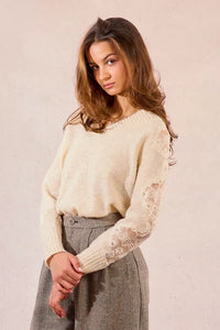 Camisola com mangas de renda vazadas Molly Bracken