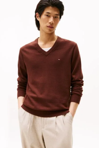 Pulover de algodão e cashmere com decote em V