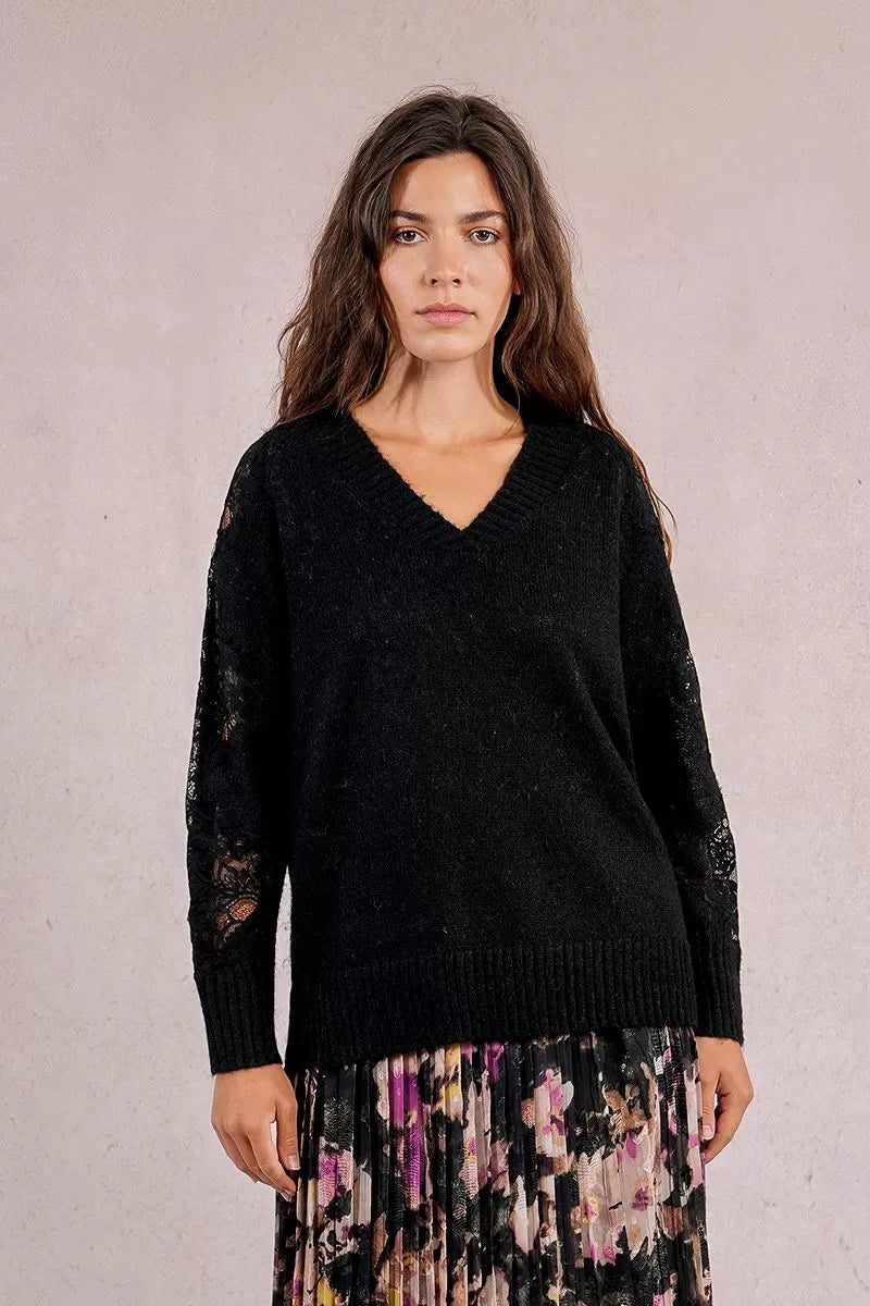 Camisola com mangas de renda vazadas Molly Bracken