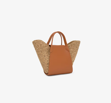Carregar imagem no visualizador da galeria, Tote bag pequena camel TOUS Tulip Ráfia
