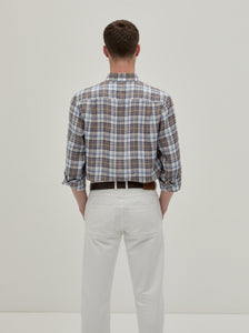 Camisa de linho xadrez regular fit Decénio