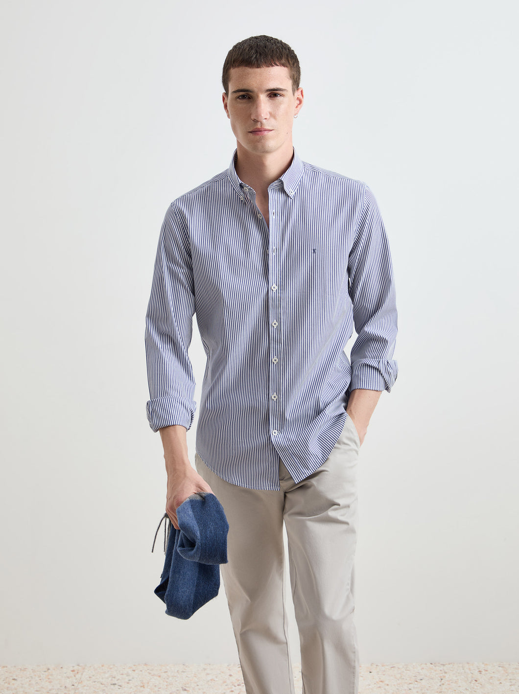 Camisa de algodão às riscas slim fit Decenio